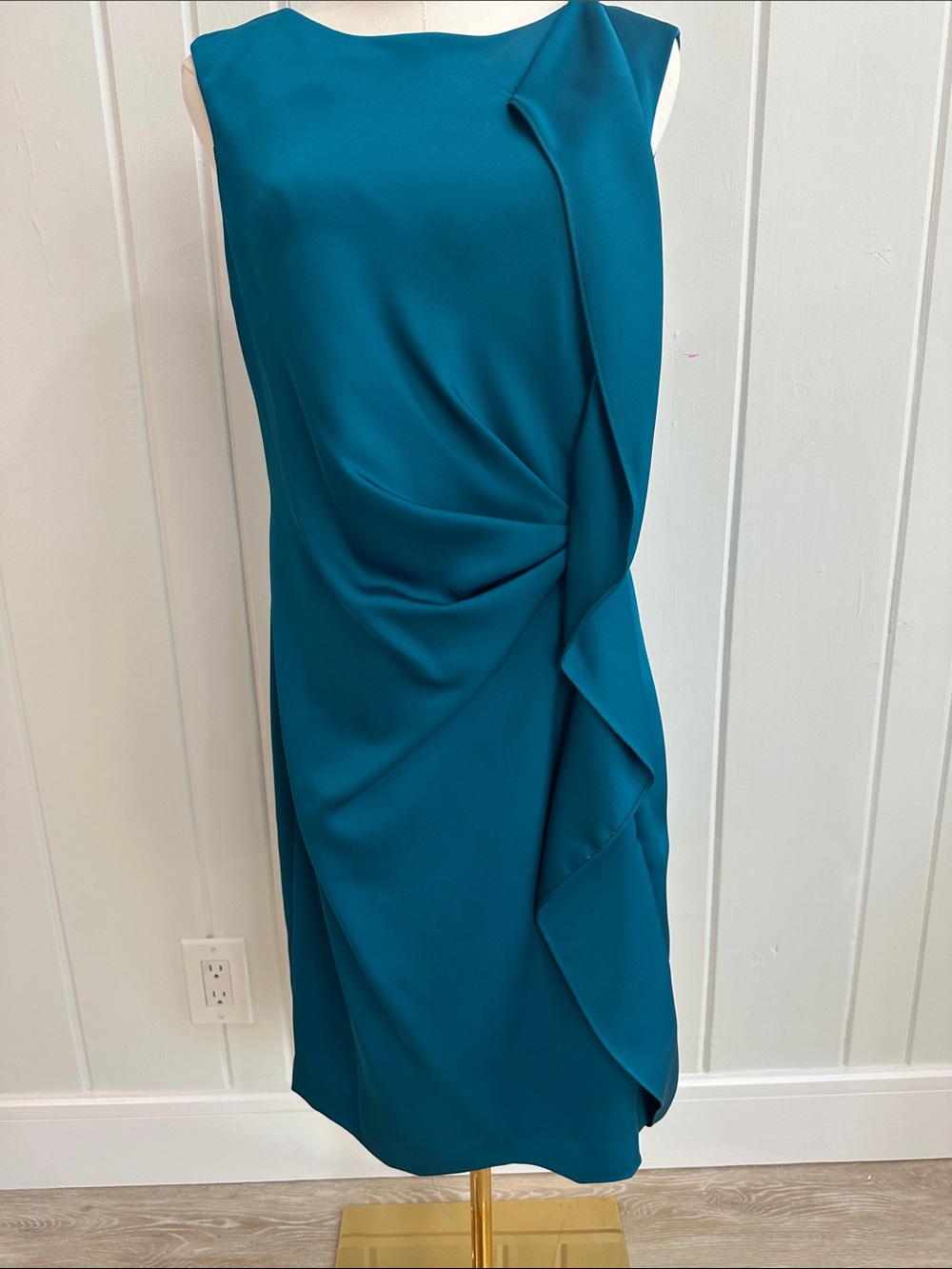 NWOT Jones New York 10 p Elegant Teal  Sheath Dress with Draped Detail